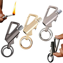 3 in 1 Waterproof Keychain Lighter with Bottle Opener, Reusable Metal Permanent Match for Outdoor Survival