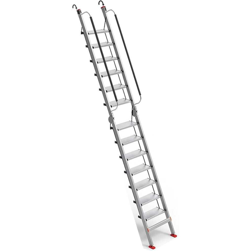 Folding Aluminum Step Ladder 13 Step 12.3Ft With Safety Roof Hook, Nonslip Wide Steps For Loft And Garage 9771547956785