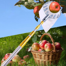 Telescopic Fruit Picker Pole with Basket and Bag, Adjustable Stainless Steel Tool for Tall Trees 13FT–33FT