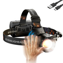 Rechargeable LED Headlamp 3000 Lumens, IPX6 Waterproof Motion Sensor Zoomable Headlight for Camping and Hiking