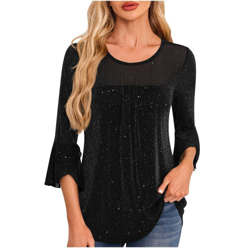 Glitzernde Damenbluse,-Schwarz XL