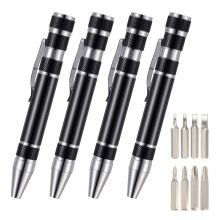 4 Pcs Pen Screwdriver Handy Tool Eight in One Magnetic Pocket Screwdriver Multi-Function Gadgets Repair Tools (Black)