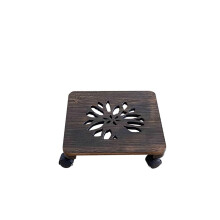 Wooden Plant Stand with Wheels, 360 Swivel and Locking Wheels, Removable Drip Tray, Charcoal Finish, Medium