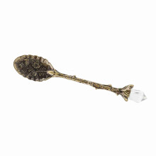 12cm Green Bronze Vintage Coffee & Dessert Spoon Crystal Head Pattern Stylish