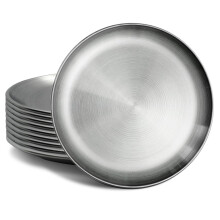 10pcs 9in Stainless Steel Dinner Plates Set, Unbreakable Lightweight, Dishwasher Safe for Camping and Home