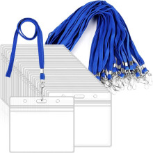 20pcs Clear Plastic Horizontal Name ID Holders and Lanyards, Suitable for Offices, Schools, Work Volunteers,