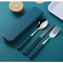 Stainless Steel Travel Cutlery Set with Spoon Fork Chopsticks and Storage Box Dark Green Dishwasher Safe
