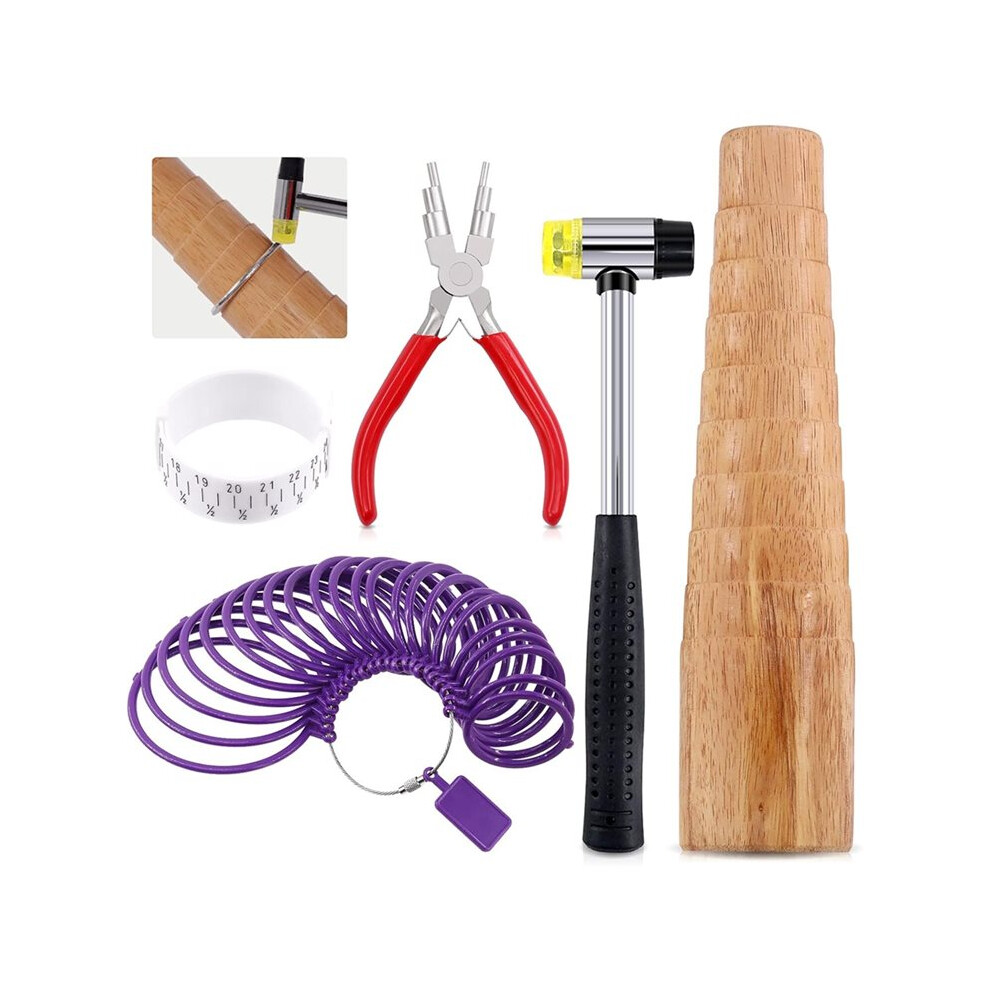 5Pcs Jewelry Tool Set Including Rubber Hammer, Wooden Bracelet Sizing Bangle Mandrel, Jewelry Pliers, For Jewelry Making 6031337270860