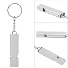 Survival Whistle 120dB Dual Tube Aluminum Alloy Emergency Whistle Keychain for Camping Hiking Silver