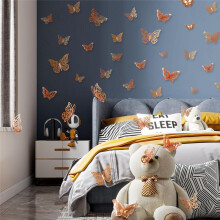 96 Stück Schmetterlings-Wanddekorationen - 3D-Metallic-Aufkleber für Partys, Hochzeiten und Raumdekoration, Roségold