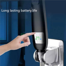 High Pressure Handheld Bathroom Shower Water Saving Showerhead Adjustable Gush Digital Temperature Display Silver