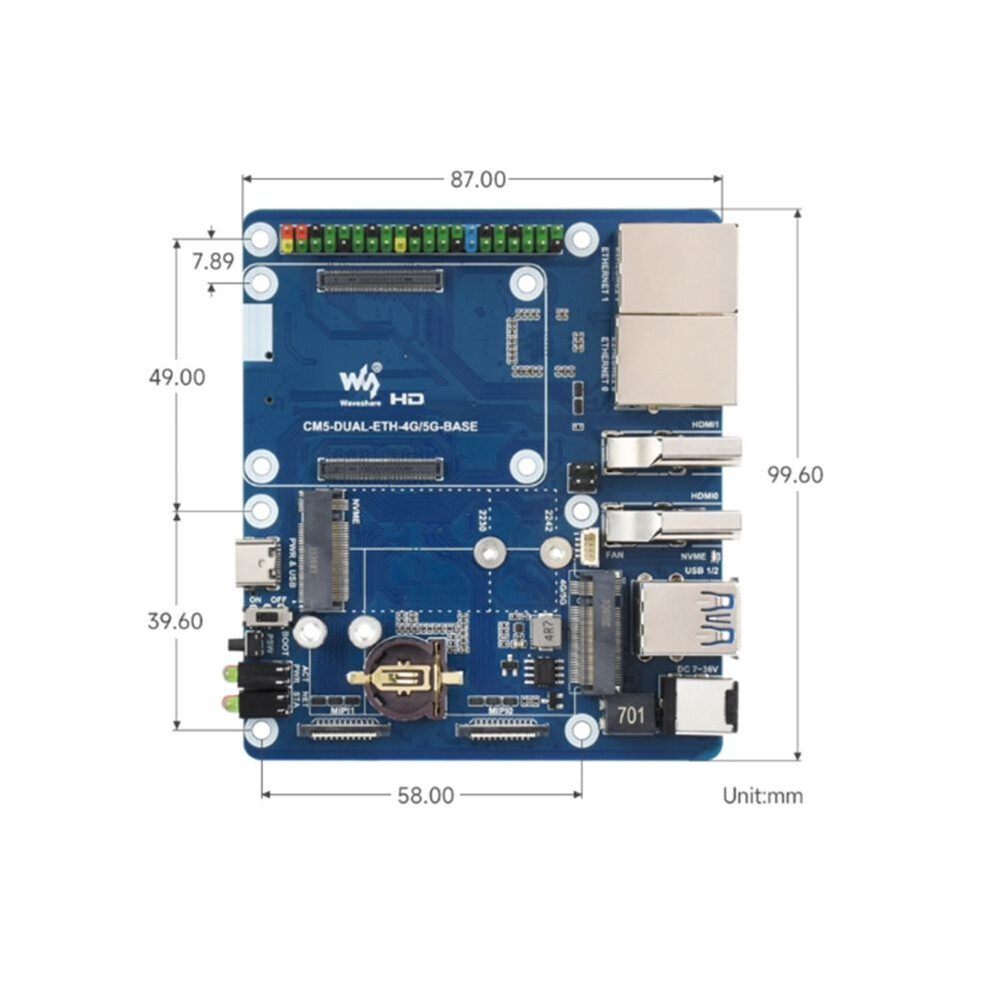 Wave. Share Interface Raspberry Pi Waveshare for Raspberry Pi CM5 Dual LAN Carrier Board 2.5G Ethernet ...