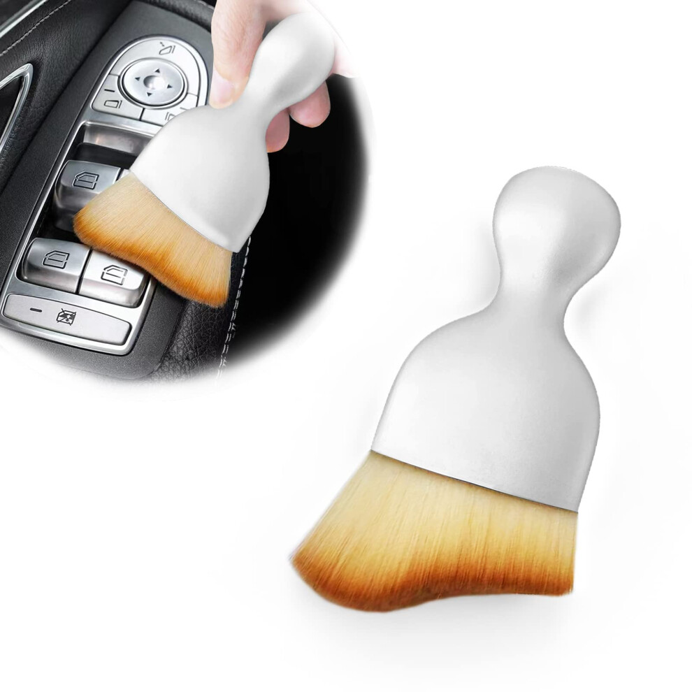 Soft Bristle Car Detailing Brush For Interior Dashboard Cleaning, Scratch Curved Handle White 9771547957782