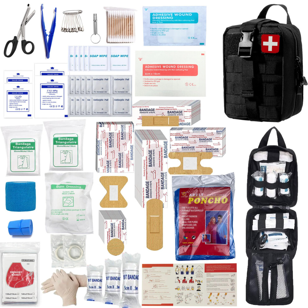Black 293Pcs Tactical Molle First Aid Kit Emergency Survival Bag For Camping Hiking Car Travel Home