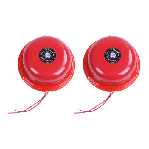 2X AC 220V 100mm 4 Inch Dia Schools Fire Alarm Round Shape Electric Bell Red