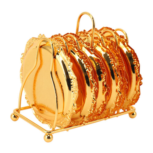 Series 12 Piece Roller Coaster  Drink Coaster Decorative Frame Non-Slip Metal Coaster with Pole Frame(Gold) 2
