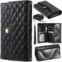 Leather Wallet Case with Card Holder, Zipper Pocket, Kickstand and Shoulder Strap for Samsung Galaxy S20