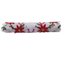 10X Christmas Embroidered Table Runner, Luxury Holly Poinsettia Table Runner for Christmas Decorations, 15 X 70 Inch