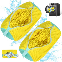 Shoe Washing Bag Set of 2 Yellow, 360 Deep Clean Mesh Sneaker Laundry Bag with Protective Microfiber