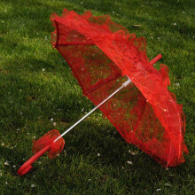 Elegant Lace Parasol Bridal Umbrella with Durable Stainless Frame for Wedding Photography Red