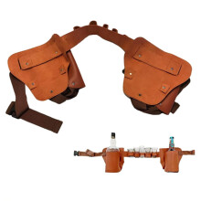 Adjustable Beer Belt with 5 Shot Glasses and 2 Bottles, Durable PU Leather Waist Holder for Party Camping Brown