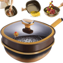 12in Non Stick Titanium Cookware Pot with Lid and Steamer, Large Capacity Frying Pan for Even Heat and Easy Clean