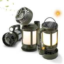 3in1 Camping Fan with Light and Lantern, USB and Solar Powered, Waterproof, 360 Hook