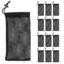 20 Pack Black Reinforced Polyester Drawstring Mesh Bags for Sports Equipment Storage and Gym Use
