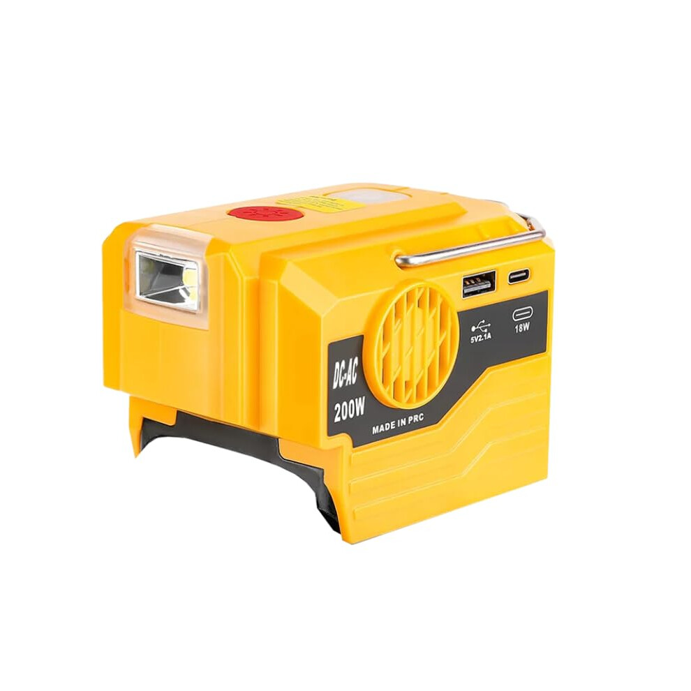 200W Portable Power Inverter For 18V/20V Tool Battery 120V Ac Usbc Fast Charge With Led (Yellow) Yellow 9351714584760