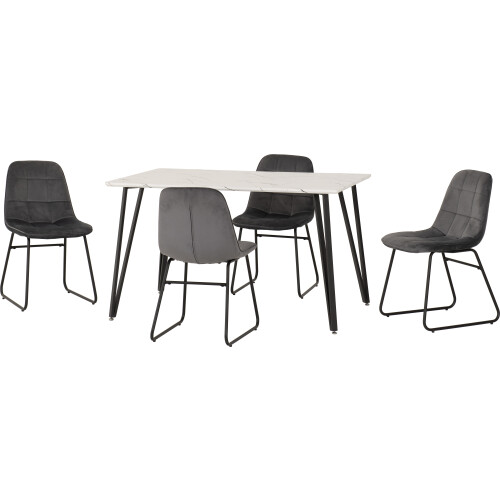 Seconique Marlow & Lukas Dining Set (X4 Chairs) Grey Velvet 2