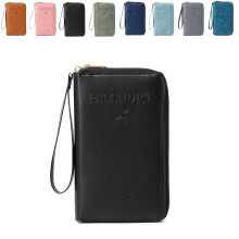 RFID Passport Holder Black PU Leather Travel Wallet with Full Zipper Closure and MultiCard Organizer