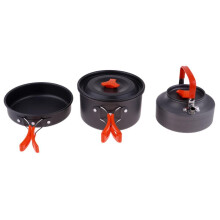 Lightweight Camping Cookware Set for 23 People, Nonstick Pots Pans and Kettle, Compact Nesting Design