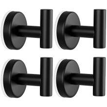 Shower Suction Cup Hooks 4 Pack, Rustproof Stainless Steel Bathroom Towel Hooks, NoDrill Wall Mount, Modern Black Finish