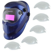 Auto Darkening Welding Helmet Blue with Dual Grind Mode, Fast Switching, Solar Battery Power and 5 Lens Covers