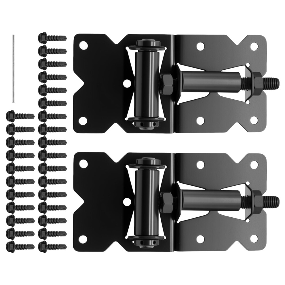Self Closing Gate Hinges Heavy Duty Carbon Steel For Wooden And Vinyl Fences Black Adjustable 9771547959304