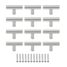 12 Pack Brushed Stainless Steel T Bar Cabinet Handles for Kitchen Drawers, Small Silver Cupboard Door Pulls with Screws
