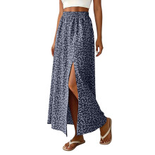 Women's Bohemian Floral Maxi Skirt with Slit,-Royal Blue XXXL