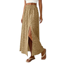 Women's Bohemian Floral Maxi Skirt with Slit, Long-Yellow 4XL