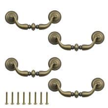 4PCS Antique Bronze Bail Drawer Pulls 96mm Vintage Zinc Alloy Cabinet Handles with Screws