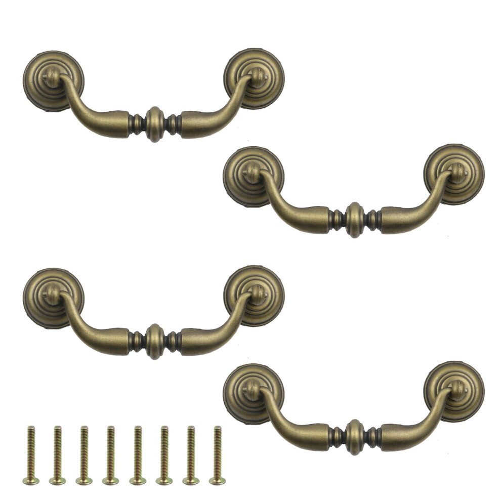 4Pcs Antique Bronze Bail Drawer Pulls 96Mm Vintage Zinc Alloy Cabinet Handles With Screws 9771547959502