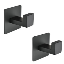 Matte Black Adhesive Hooks 2 Pack, Rust Proof Stainless Steel No Drill Wall Hooks for Bathroom and Kitchen Towels