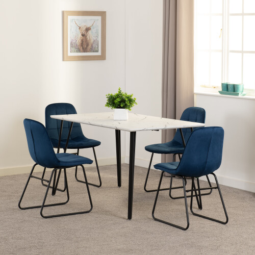 Seconique Marlow & Lukas Dining Set X4 Chairs  Blue Velvet