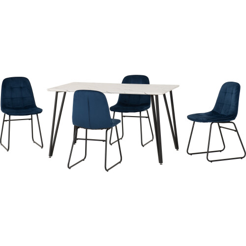 Seconique Marlow & Lukas Dining Set X4 Chairs  Blue Velvet 1