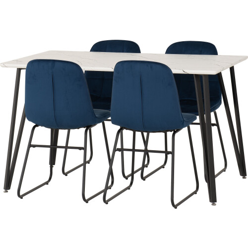 Seconique Marlow & Lukas Dining Set X4 Chairs  Blue Velvet 2
