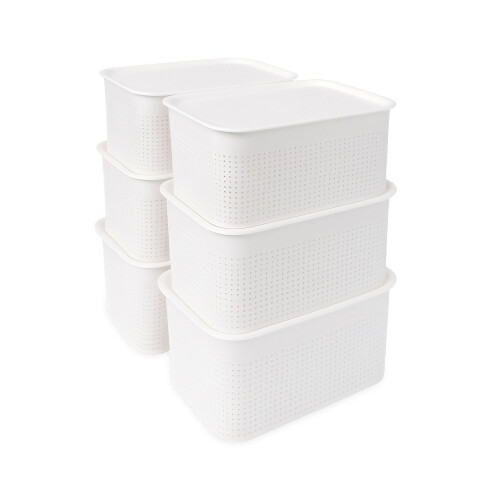Cutii de depozitare cu capac, stivuibile, ventilate, set de 6