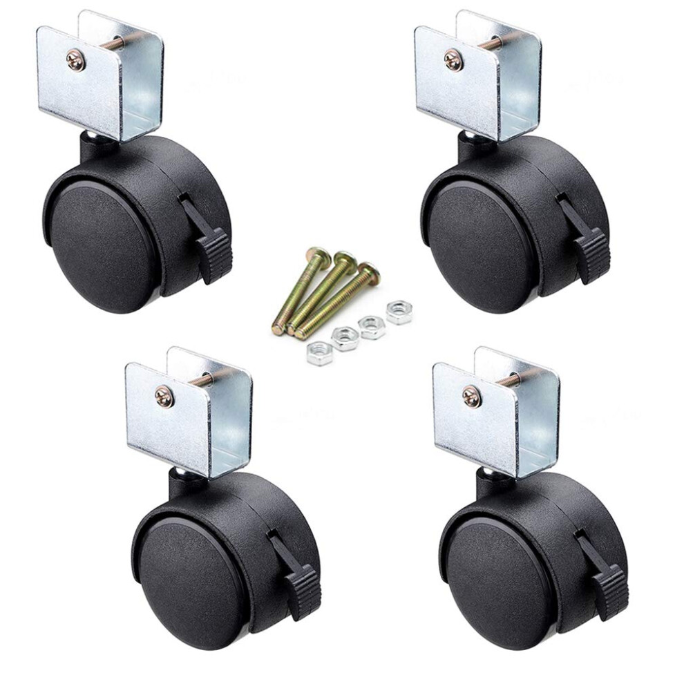 2 Inch Crib Caster Wheels With Brake, 360 Swivel Furniture Castors Pack Of 4, Silent Ubracket Design 9771547960225