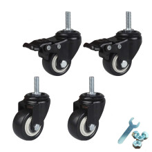 50mm Polyurethane Swivel Caster Wheels M10 Threaded Stem Heavy Duty Furniture Casters with Brake
