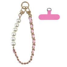 Universal Pearl Phone Lanyard with Metal Buckle, AntiTheft Detachable Wrist Strap for Women Pink