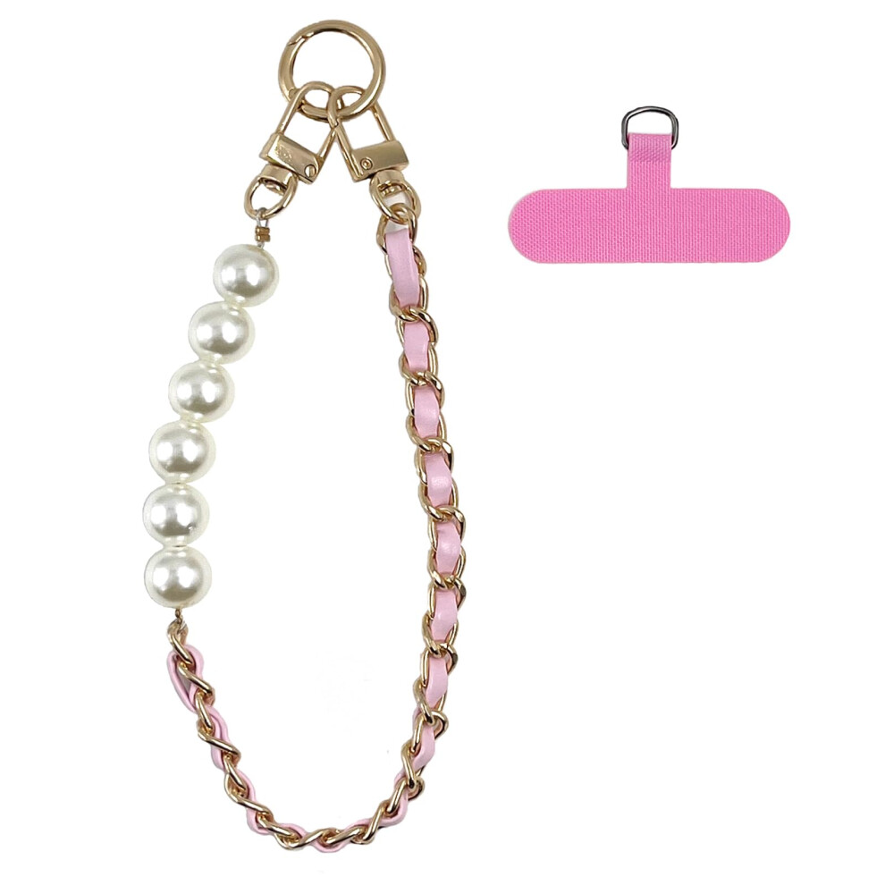 Universal Pearl Phone Lanyard With Metal Buckle, Antitheft Detachable Wrist Strap For Women Pink 9073542109617