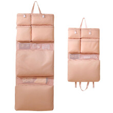 Foldable Hanging Travel Organizer Bag for Clothes Underwear Socks, SpaceSaving MultiCompartment Design, Pink